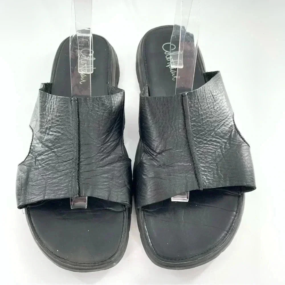Cole haan mens sandals size 12 black leather Nike lab comfort slides